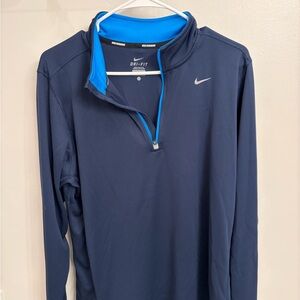 Nike Navy and Light Blue Quarter-Zip Pullover dry fit running men's large